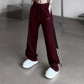 Voguable Harajuku Woman Oversize Wine Red Striped Sweatpants Spring Autumn Elastic Waist Hip Hop Streetwear Joggers Sport Casual Trousers voguable
