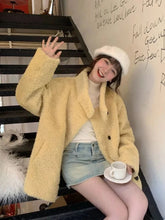 Japan Cute Faux Lamb Coat Women Loose Long Sleeve Winter Warm Retro Jacket Casual Stand Collar Preppy Style Pockets New Top voguable