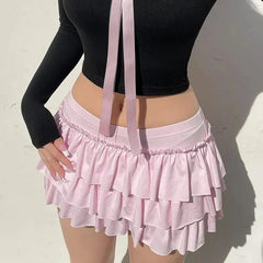 Bow Sweet A-Line Skirts Women Sexy Slim Low-Waist Casual Mini Skirts Y2K Female Summer Fashion Streetwear All-Match Pink Skirts voguable