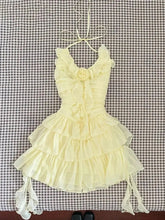 Slim Sweet Ruffles Dress Women Fashion 3D Floral Casual Elegant Mini Dress Summer Sexy Sleeveless Lady Yellow Cake Vestidos voguable