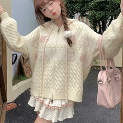 Voguable Japanese Anime Cats Kawaii Sweaters Oversized Cardigan Youth Women Students Knitwear Autumn Winter Jackets Coats Korean Trendy voguable