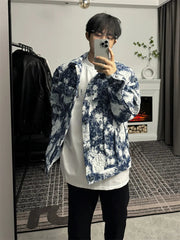 Korean Retro Vintage Jacquard Short Shoulder Pad Denim Jacket Men's American Style High-end Design Street Jacket Aesthetic Chic voguable