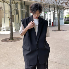 Mens Summer Sleeveless Jacket Casual Vest Suit Collar Loose Lightweight Outdoor Streetwear Breathable Top Clothing Male Fashion voguable