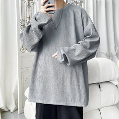 Voguable Men's Trendy Casual Long Sleeve T-Shirt High Street Loose Fit Comfortable Wear Modern Minimalist Style Everyday Essential voguable