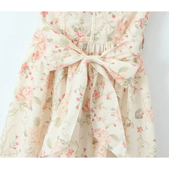 YENKYE Summer 2024 Women Front Slit With Belt Floral Print Long Dress Sexy Backless Flying Sleeve Female Elegant Party Dresses voguable