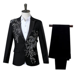 Voguable Elegant Appliqued Two-piece Men's Suit for Wedding Banquet Host Dance Prom Christmas Costume Men Blazer Chinese Style voguable
