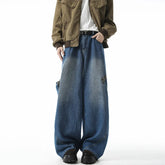 Men Washed Loose Wide Leg Jeans Patchwork Side Pockets Streetwear Casual Denim Pants Fashion Trendy Comfort Vintage Distressed voguable