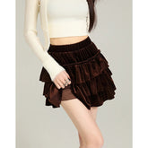 Voguable Vintage Black Velvet Mini Skirt Women Y2K Ruffles Patchwork Ball Gown Skirts Winter Harajuku Streetwear Casual A Line Faldas New voguable