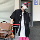 Summer Short Sleeved Shirt Men Blue Black Casual Shirt Man Streetwear Korean Loose Zipper Shirt Mens Fashion Shirts M-3XL voguable