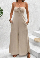 Voguable summer new women's backless sexy lace up loose casual straight leg wide leg suspender pants jumpsuit pants women's pants voguable