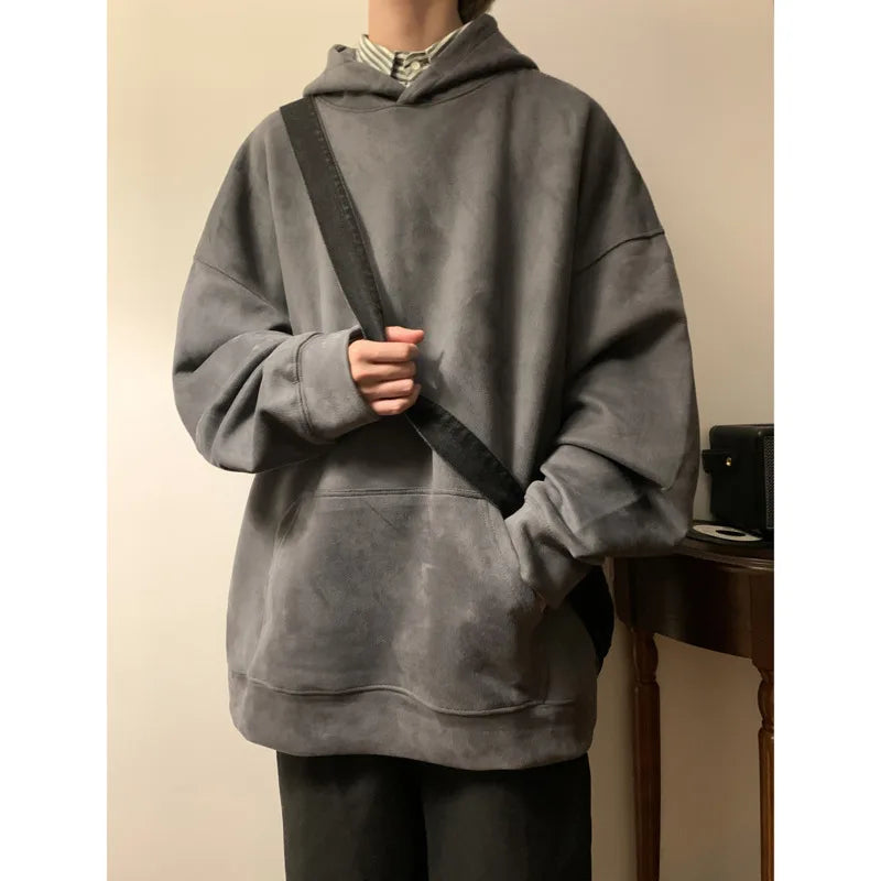 Autumn Suede Hoodies Men Fashion Retro Hooded Sweatshirt Men Streetwear Hip-hop Loose Pullover Hoodies Mens Pocket Hoody voguable