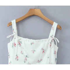 Sweet Girl Floral Print Princess Mini Dress Women Sexy Sleeveless Low Waist A-line Elegant Princess Dress Croset Tie Robe voguable
