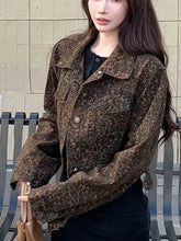 Y2K Cropped Leopard Denim Jacket Women Vintage Streetwear Long Sleeve Slim Short Coat American Harajuku Female Hip Hop Tops voguable