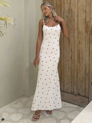 Elegant Heart Print Ribbed Maxi Dress Women Summer Y2K Trend Square Collar Backless Robe Daily Casual Fashion Outfits voguable