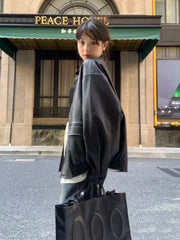 Vintage PU Leather Jacket Women High Street Techwear Oversized Moto Biker Coats BF Punk Loose Casual Cropped Outerwear voguable