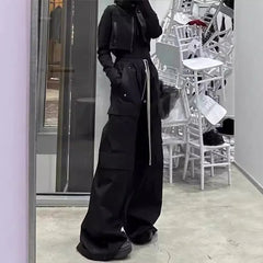 New Style American Style Casual Pants Blackcargo Pants Multi-pocket Loose Fit Wide Leg For Men Spring Summer voguable