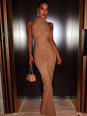 Sleeveless Ruched Sexy Maxi Dress For Women Gown Fashion Two Layer Mesh Bodycon Club Long Dress Vestido Elegant voguable