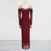2025 New Lace Patchwork Sexy Streetwear Long Dress V-neck Tight Slit Party Dress Spring Summer Off Shoulder Fashion Vestidos voguable