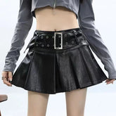 Leather Skirt Black Punk Women Sexy Pleated Grunge Vintage Mini Skirt Y2k Gothic Streetwear A-line Ladies Retro Skirts voguable