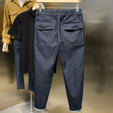 Spring Autumn New Fashion Solid Color Elastic Waist Jeans Men's Clothing Drawstring Pockets Chaopai Casual Loose Straight Pants