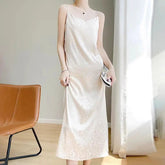 Voguable Women Satin Cami Dress V Neck Sleeveless Floral Pattern Midi Length Elegant Party Evening Dress voguable