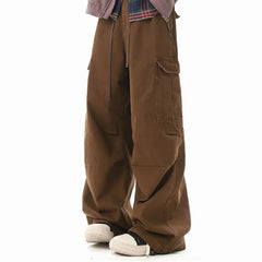 Multi-pockets Cargo Pants Men Women Hip-hop Wide-leg Mopping Trousers Vintage Loose Casual Spring Couple Unisex Drawstring Pants