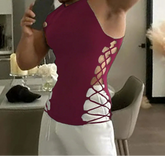 Fashion Men Tank Tops Solid Color Drawstring Hollow Out Sexy Male Vests Summer Streetwear 2025 Skinny Men Clothing S-3XL voguable