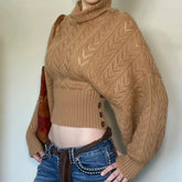 Voguable Vintage Streetwear Crop Knit Sweater Women Lazy Wind Hollow Out Button Pullovers American Retro Long Sleeve Y2K Hottie Jumpers voguable