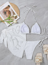 Voguable Luxury Bikini Set with Skirt 3 Pieces Solid White Blue Thong Swimsuit Women Sexy Pearl Designer Bathing Suit Cover Up Swimwear voguable