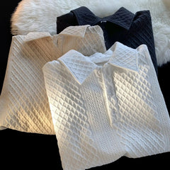 American Style Shoulder Polo Shirt Short Sleeved Men's Heavyweight Texture Collar T-shirt Design Versatile Seven Quarter Sleeves voguable