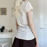 y2k Shirts Women Coquette Clothes Striped Lapel Collar Single Breasted Short Sleeve Blouse 2000s Clothing Streetwear voguable