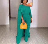 Voguable Autumn/Winter New Women's Fashion Casual Solid Color Shawl Shoulder Wide Leg jumpsuit Women's Wear voguable