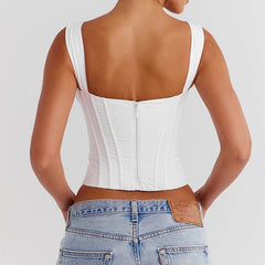 Women White Camisole Corset Tops Fitted Slim Cotton Summer Top Sexy Going Out Bodyshaper Bustier Tank Top voguable