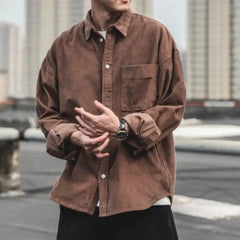 Black/coffee/gray Corduroy Shirt Men's Fashion Retro Pocket Casual Shirt Men Autumn Korean Loose Long-Sleeved Shirts Mens M-2Xl voguable