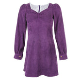 Purple Loose Corduroy Long-Sleeve Dress mysite