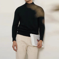 New American Retro Men Basic Sweater Luxury Knitted Solid Color Mock Neck Long Sleeve Pullover Casual Slim High Quality Knitwear voguable