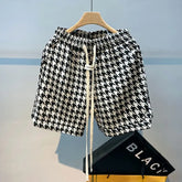 Voguable Summer Elastic Waist Fashion Knee Length Shorts Man High Street Casual Loose Plaid Printing Pockets Drawstring Patchwork Pants voguable
