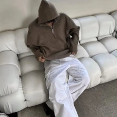 Winter Men's Luxury Knitted Zipper Hooded Pullovers Sweater Casual Streetwear Solid Color Long Sleeve Hoodie Knitwear Retro New voguable