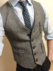 Voguable Men's Formal Suit Vest V-Neck Tweed Herringbone Waistcoat Business Dress Suit Vests Business Dress Suit Vests For Wedding voguable