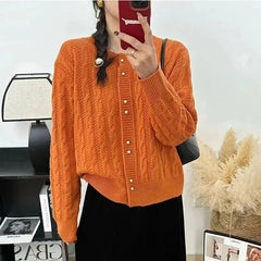 Mint Mambo Knitted Cardigan for Women's Sweater Retro Twist Gold Button Small Fragrance Style Loose Red Top voguable