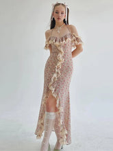 High Slits Colorful Maxi Dress Women Bandage Patchwork Lace Folds Irregular Low-Neck Sweet Skinny Temperament Vestidos voguable