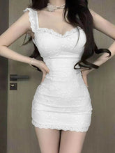 Voguable Flying Sleeve Lace Sexy Dress Korean Slim Hotsweet Camisole Mini Dress Fashion Solid Jacquard V Neck A Line Chic Dress New voguable