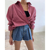 Voguable Vintage Plaid Shirts Women Harajuku Pleated Patchwork Blouses Ladies Streetwear Korean Bandage Long Sleeve Casual Design Tops voguable