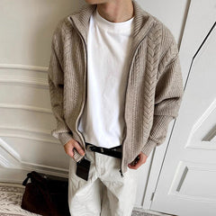 New Japanese Retro Men Cardigan Jacket Winter Light Luxury Trendy Turtleneck Knit Zip-up Long Sleeve Sweater Coat Premium Outfit voguable