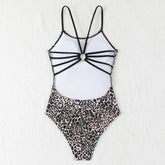 Voguable Sexy Leopard Multi Rope Hollow Out One Piece Swimsuit Women Beach Bikini New All Season Backless Tight One Piece Swims voguable