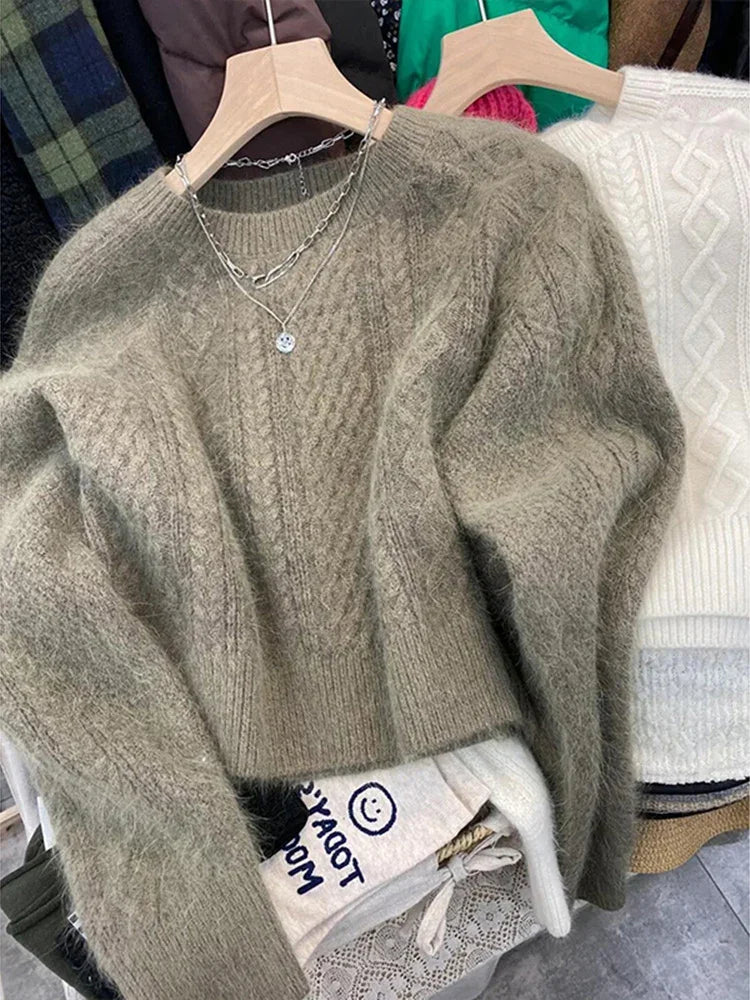 Gentle Series Top Fashion Western Sle Twist Sweater Women Autumn and Winter Thickened Outer Wear Raccoon Velvet High-Grade ... voguable