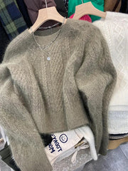 Gentle Series Top Fashion Western Sle Twist Sweater Women Autumn and Winter Thickened Outer Wear Raccoon Velvet High-Grade ... voguable