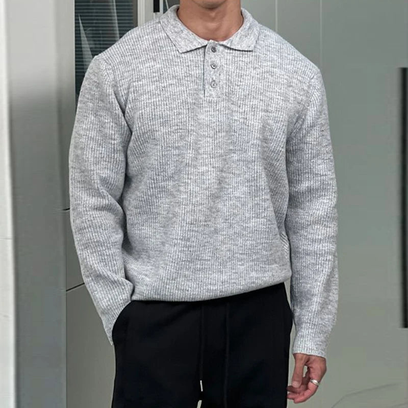 New British Retro Men Polo Neck Sweater Light Luxury Knit Loose Long Sleeve Pullover Casual Solid Color Premium Knitwear M-3XL voguable