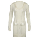 Hooded Knitted Sweater Hairball Mini Dress mysite