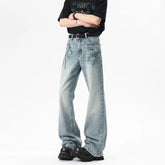 New Bootcut Jeans men Vintage Washed Distressed Wrinkle Crinkle Design Comfort Women Men Fashion Denim man Trousers voguable